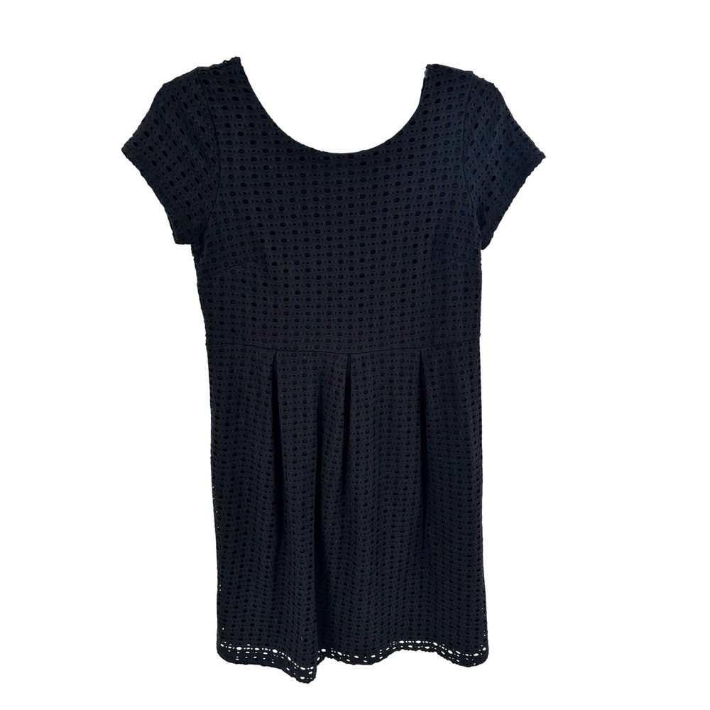 EIGHT SIXTY Black Eyelet Pleated Short Sleeve‎ Dress Womens Size S